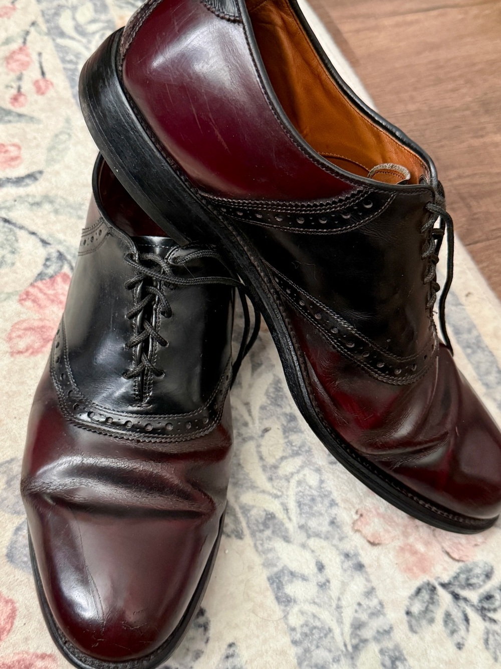 Allen Edmond Two-Tone Black & Brown Leather Wingtip Oxfords - Men's - Picture 4 of 10